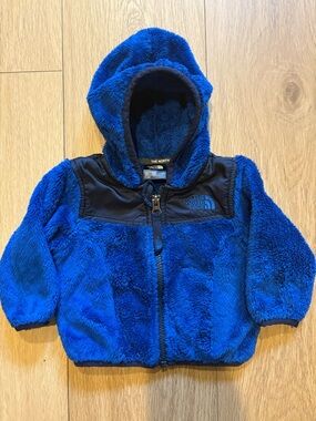 The North Face Royal Blue Plush Hooded Fleece Jacket with Black Yoke